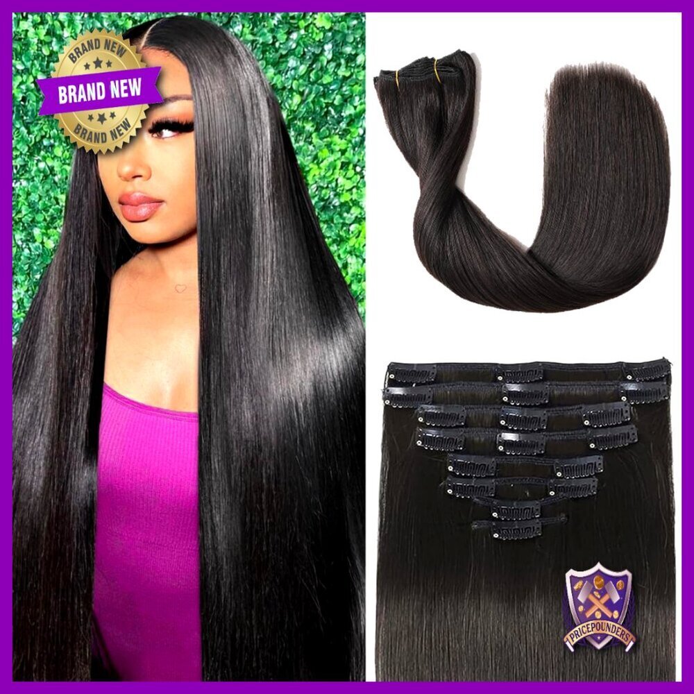Clip In Human Hair Extensions 8pc Set 16 Inch Salon Quality Stylable